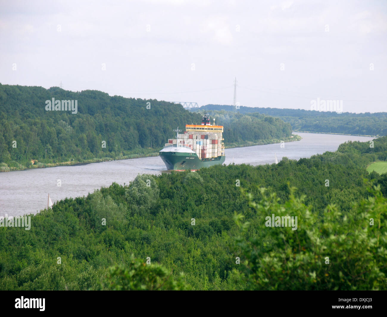 The Kiel Canal. The Kiel Canal connects the North Sea with the Baltic Sea (Kiel Fjord). This waterway is the most frequented artificial waterway in the world based on the number of ships. Photo: Klaus Nowottnick Date: August 02, 2008 Stock Photo