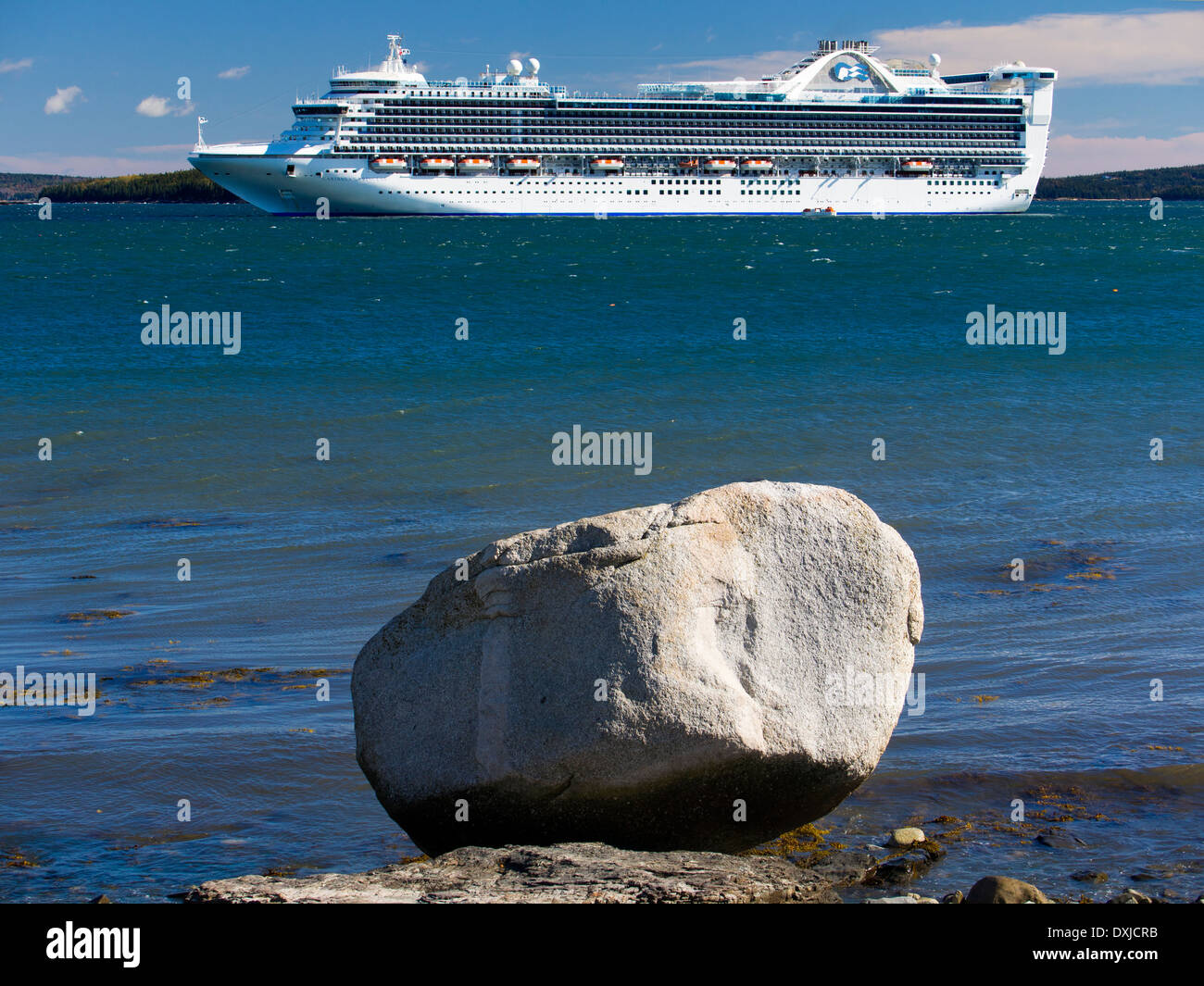 Cruise Liner Caribbean Princess moored off Bar Harbour Maine USA 4 Stock Photo