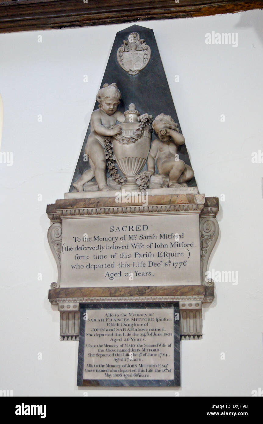 Epitaph memorial to Sarah Mitford by Joseph Nollekens, 1776, St. Martin's church, Chipping Ongar, Essex, England Stock Photo