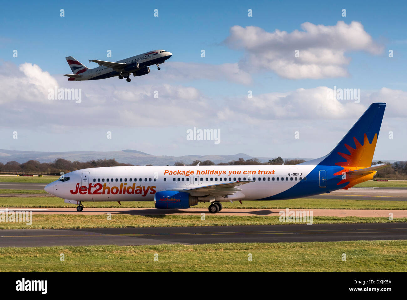 Aircraft at Manchester airport. Jet2 Boeing 727 with British Airways Stock Photo 68022342 Alamy