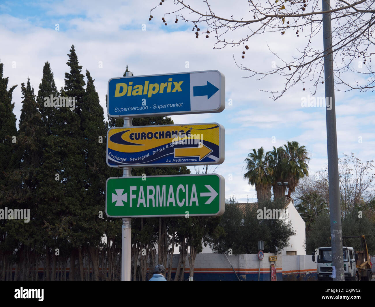 Spanish signs for shops in Benidorm, Spain. Stock Photo