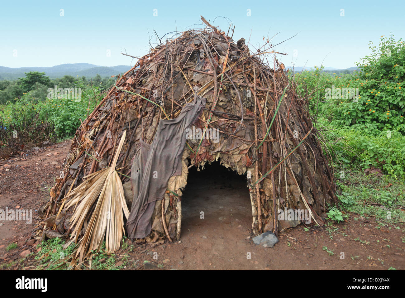 Typical tribal hut. Birhor tribe. Keredari village and block Stock
