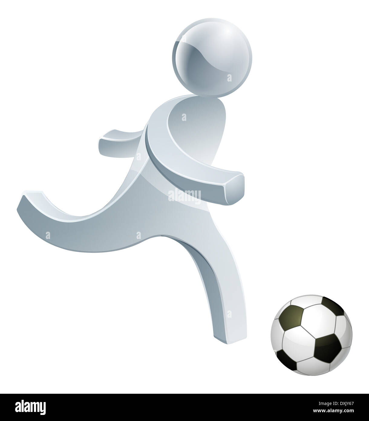 Football soccer silver man about to kick a soccer ball really hard Stock Photo