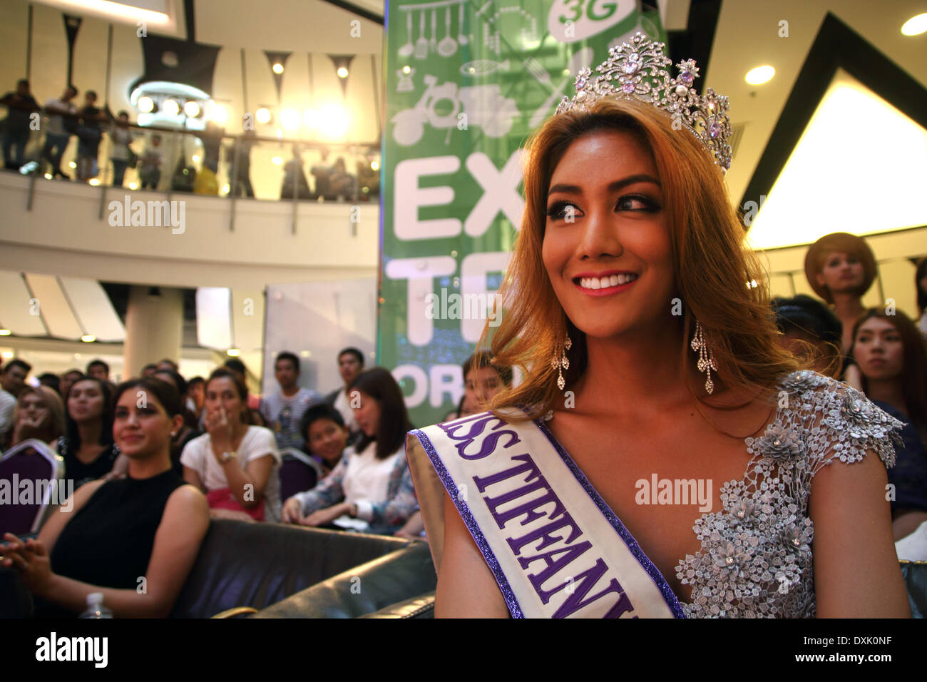 Bangkok, Thailand. 26th Mar, 2014.  Winner of the Miss Tiffany Universe contest in 2013, Nethnapada Kanrayanon during qualification for the transvestite and transgender beauty pageant Miss Tiffany Universe 2014. About 70 candidates registered for the contest. The Miss Tiffany Universe contest has been running for 16 years, with all of the transsexual or transvestite contestants aiming to promote human rights for the transgender population in Thailand. Credit:  Sanji Dee/Alamy Live News Stock Photo