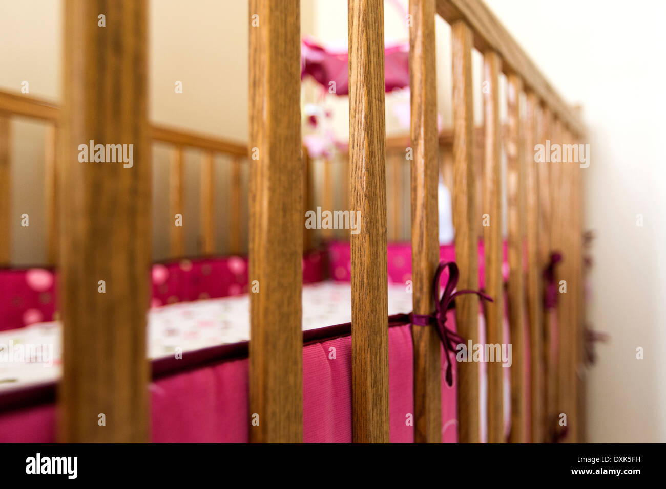 Close up of wooden slats on crib Stock Photo Alamy