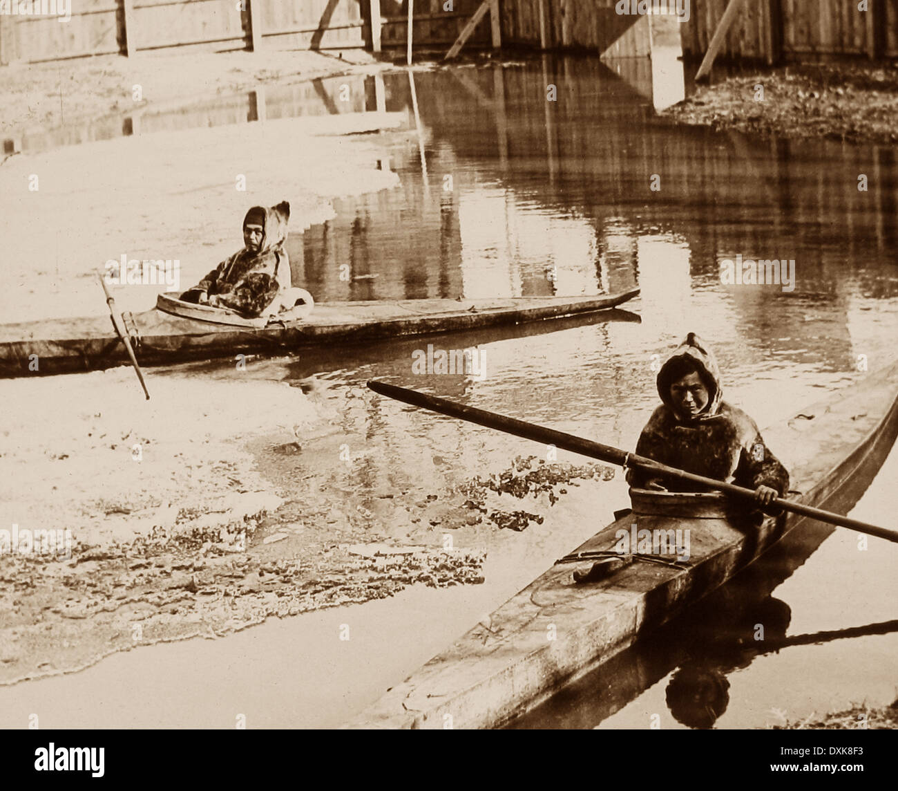 Eskimos in kayaks St. Louis World's Fair USA in 1904 Stock Photo Alamy