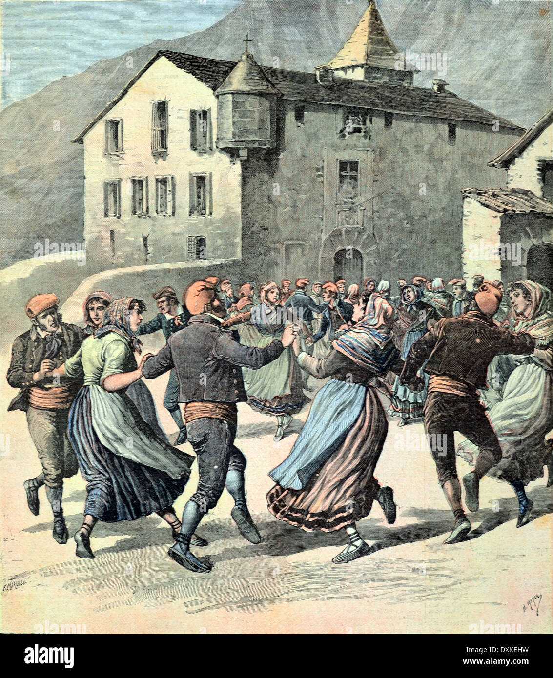 Farandole or Folk Dance Andorra 1897 Stock Photo