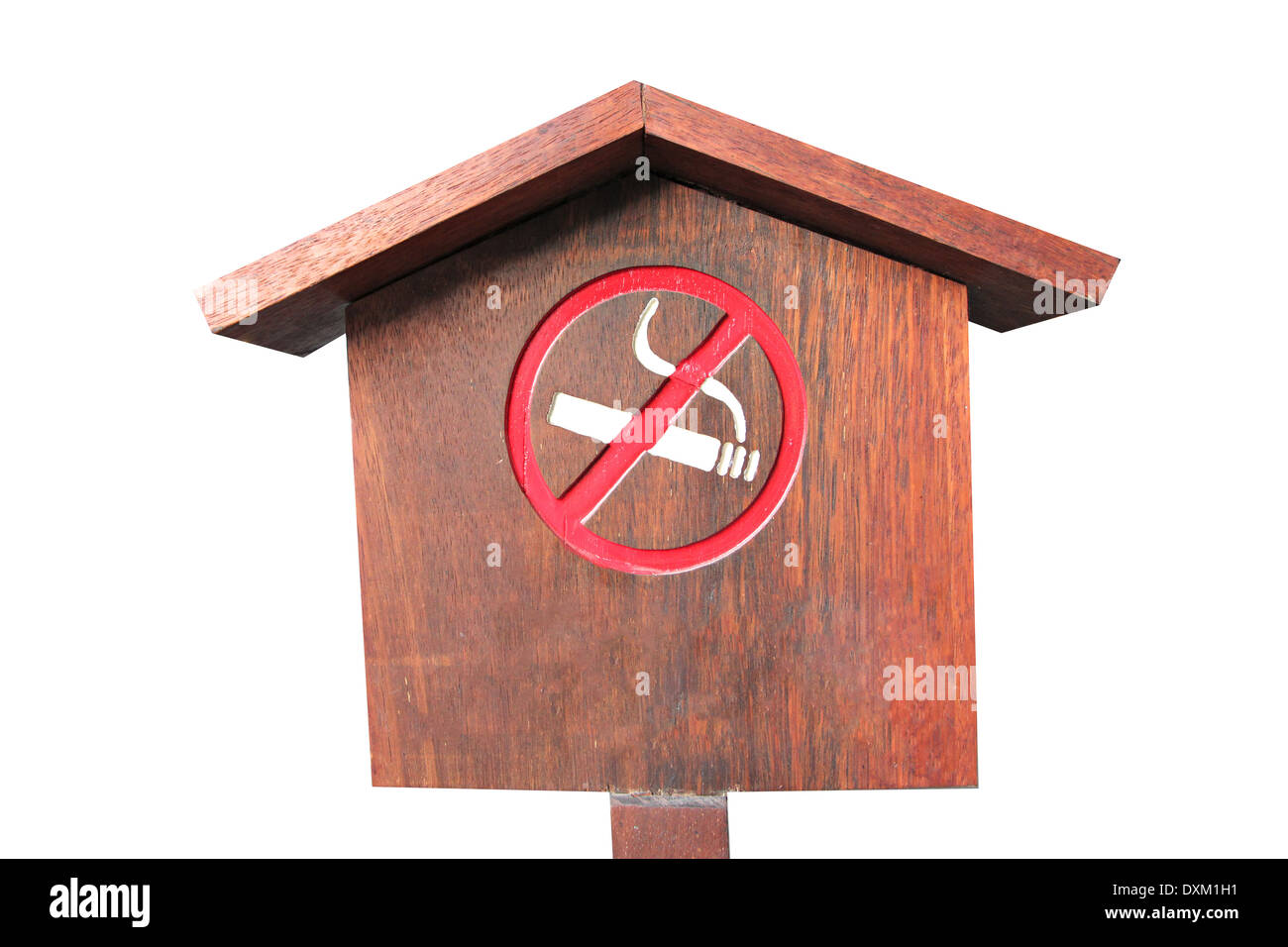 No smoking of wooden sign on white background. Stock Photo