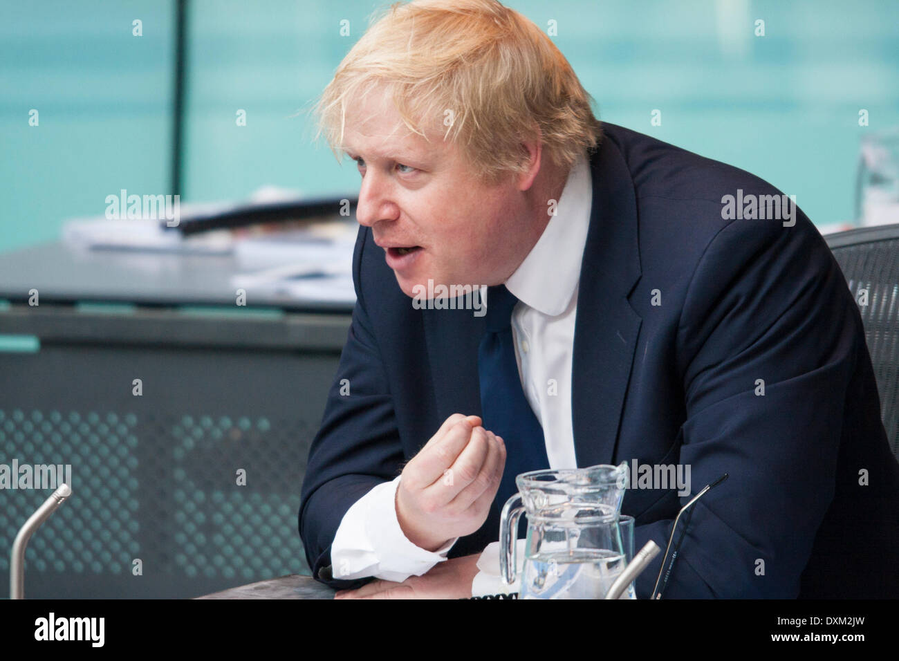 London, March 27th 2014. Mayor of London Boris Johnson speaks as the Police and Crime Committee of the London Assembly question him on undercover policing and the governance of the Metropolitan Police. Credit:  Paul Davey/Alamy Live News Stock Photo