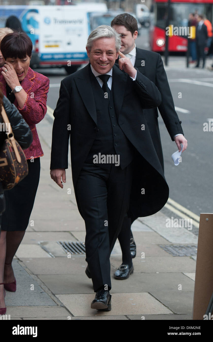 London, UK . 27th Mar, 2014. Speaker of the House of Commons John Bercow arrives at the funeral of former Labour MP Tony Benn, held at St Margaret's Church in Westminster, on Thursday March 27, 2014. Credit:  Heloise/Alamy Live News Stock Photo