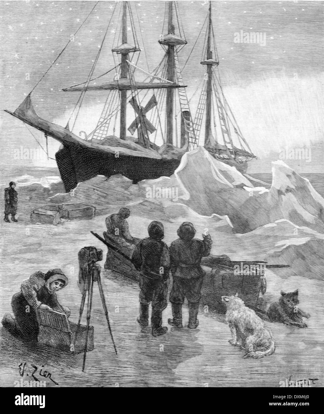 Photographer Photographing the Norwegian Arctic Explorer Fridtjof Nansen during his North Pole Expedition 1893-1896 Illustration 1897 Stock Photo
