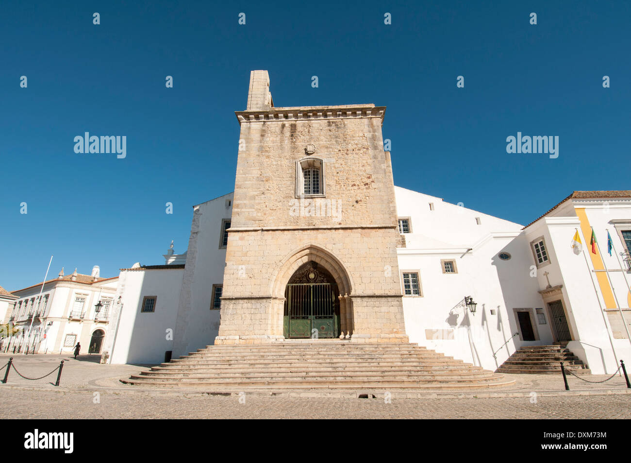 Cathedral in square of Largo da Se Cathedral, Faro old town, Portugal Stock Photo