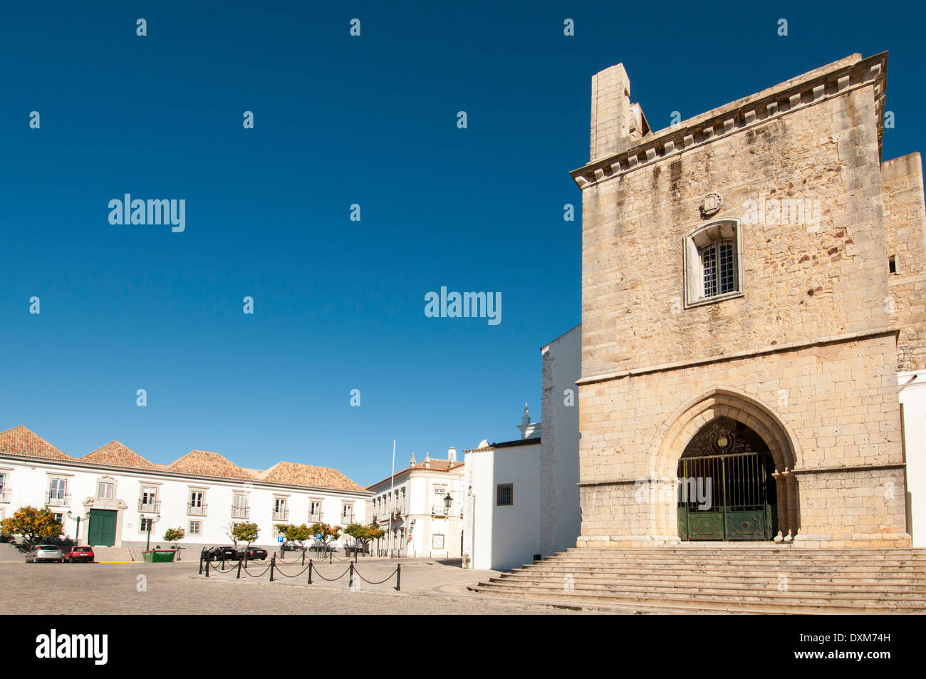 Cathedral in square of Largo da Se Cathedral, Faro old town, Portugal Stock Photo