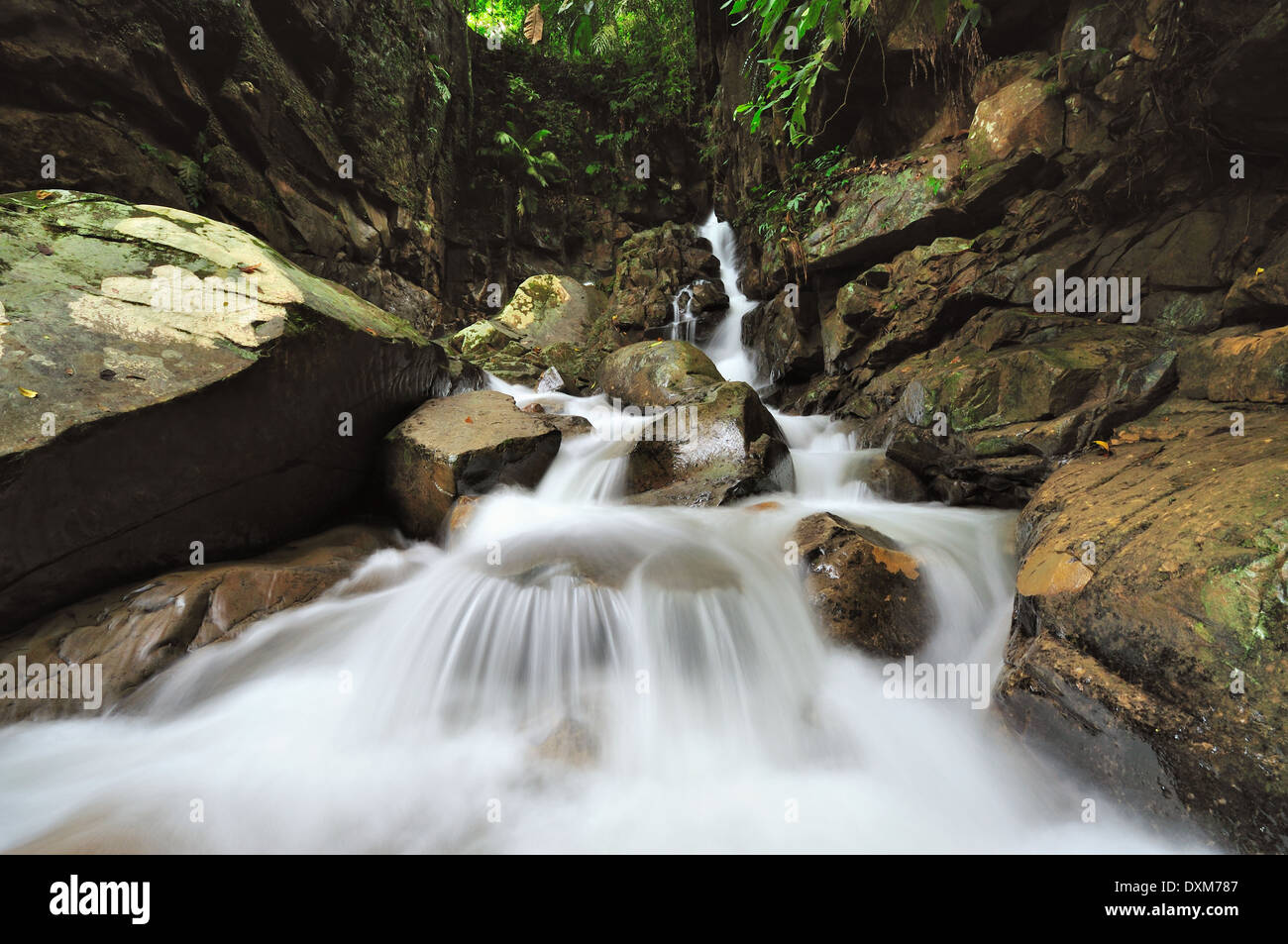 Waterfall in a Borneo Jungle, Kionsom waterfall Kota Kinabalu Sabah Malaysia Stock Photo
