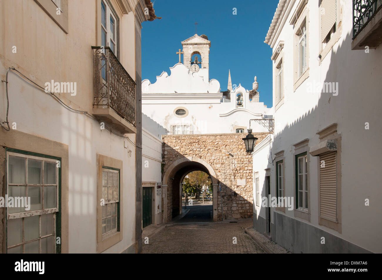 Arch to the Old Town Faro, Algarve, Portugal Stock Photo