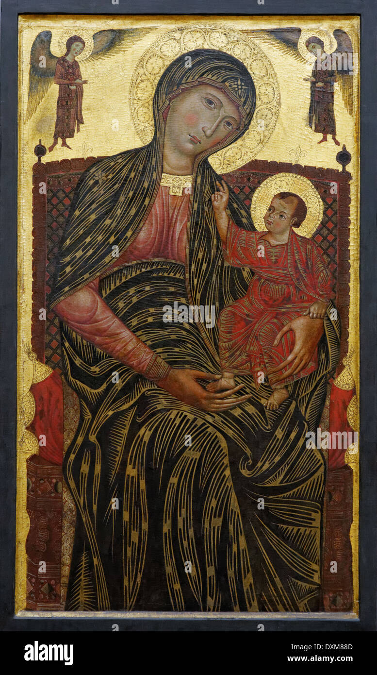 Master of the Holy Magdalena - Enthroned Madonna and the Child and two Angels - 1270 - XIII th Century - Italian School - Gemäld Stock Photo