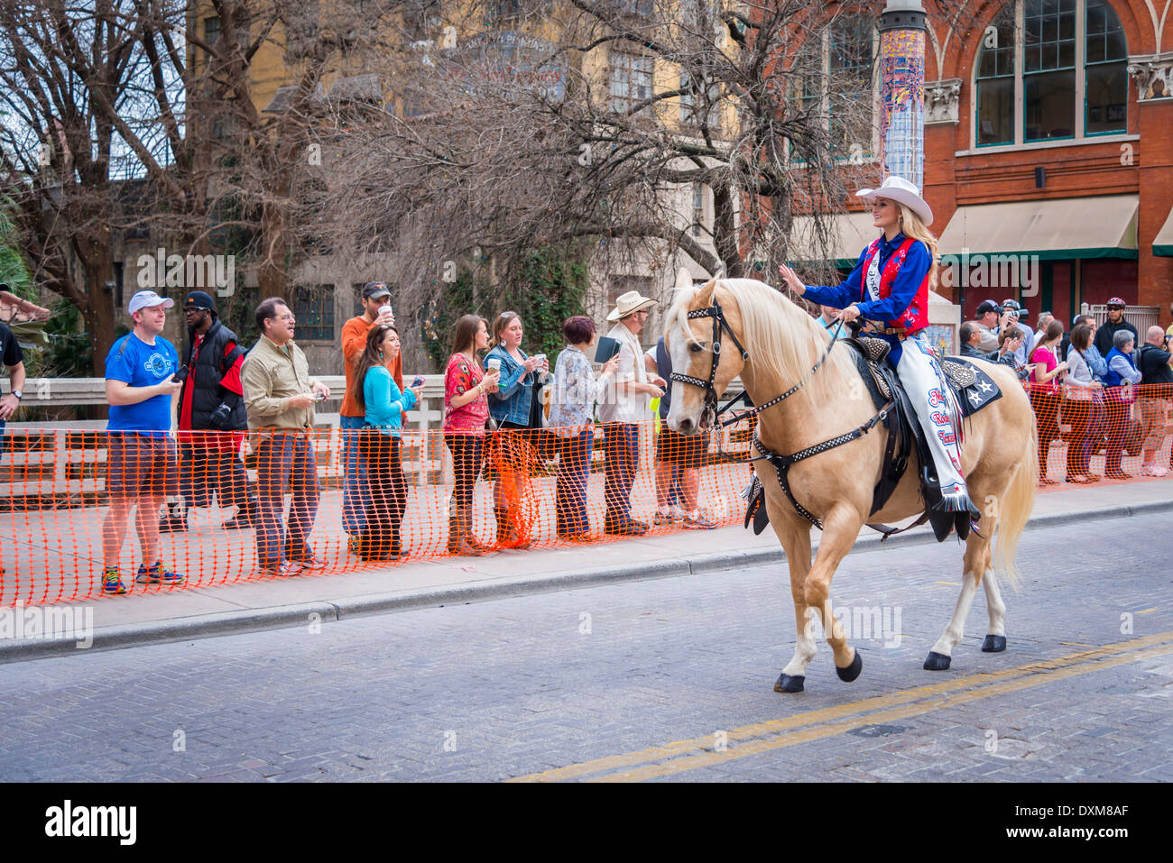 USA, Texas, San Antonio, Grand opening parade of the 2014 Rodeo, Miss Rodeo 2013 Stock Photo