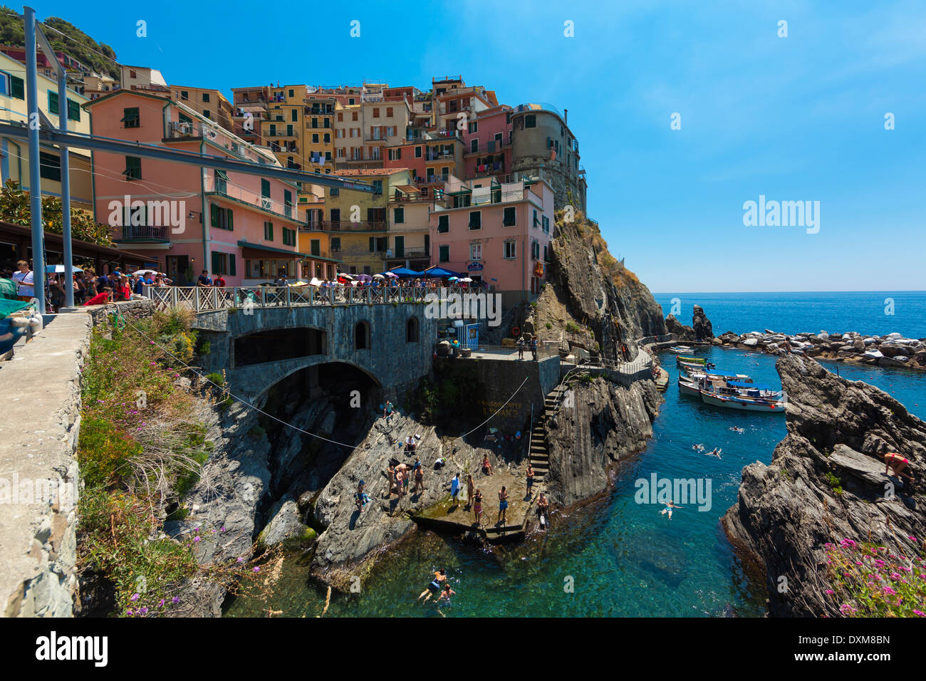 Italy, Liguria, La Spezia, Cinque Terre, Manarola, view to village Stock Photo