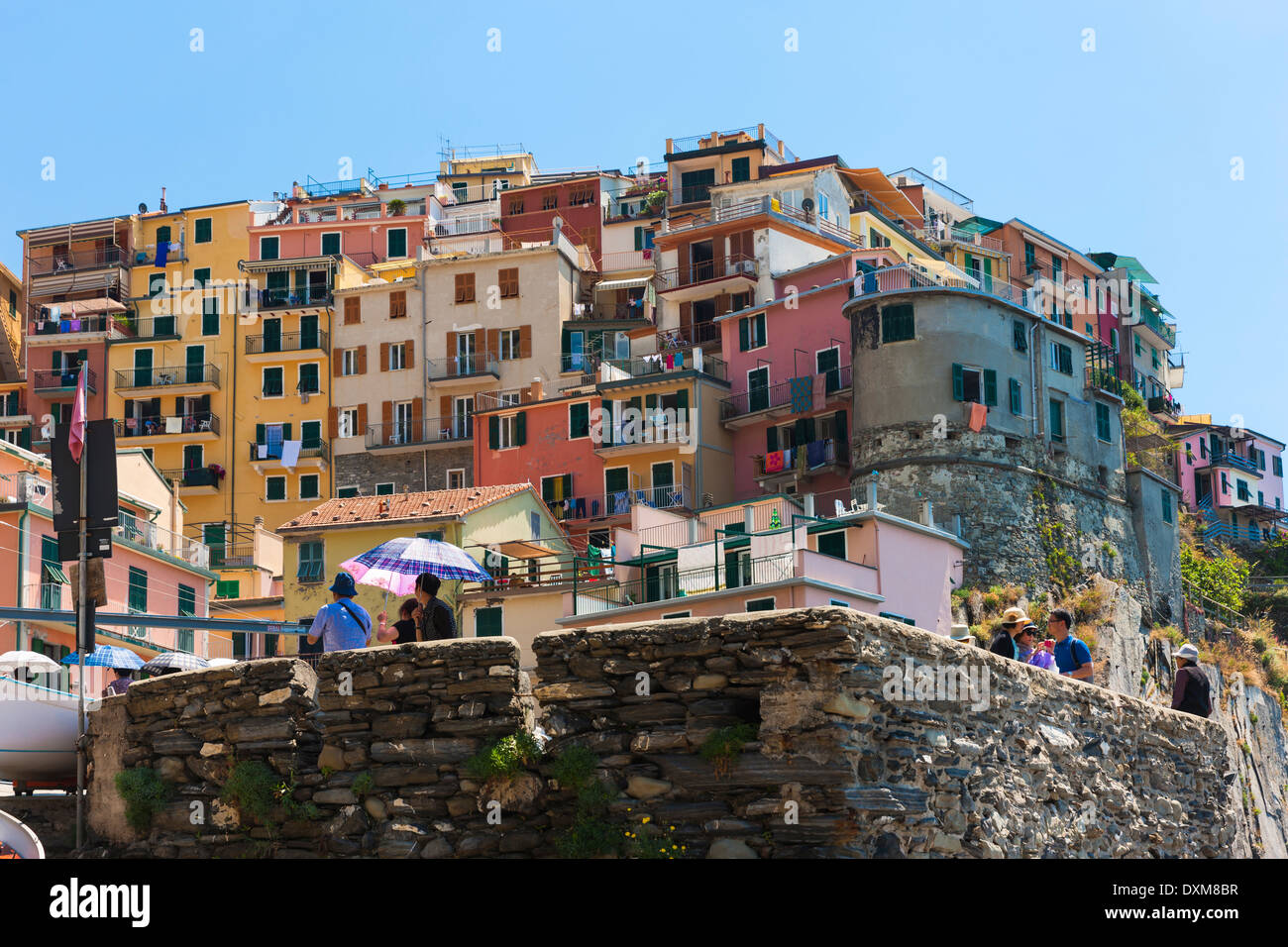Italy, Liguria, La Spezia, Cinque Terre, Manarola, view to coloured residential houses Stock Photo