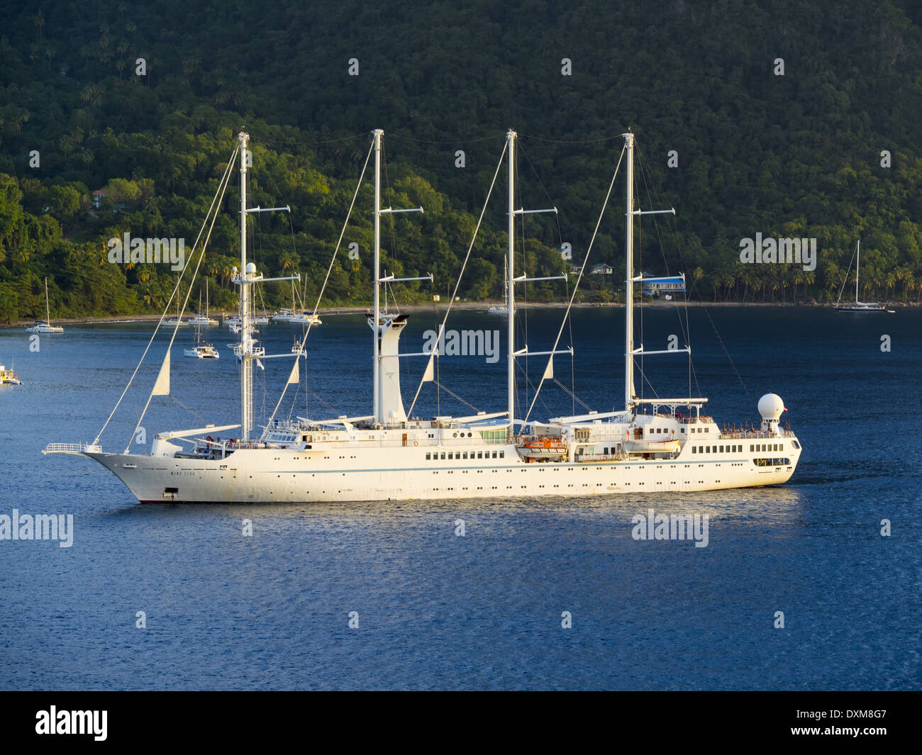 Caribbean, St. Lucia, Sailing cruise ship Wind Star near Soufriere