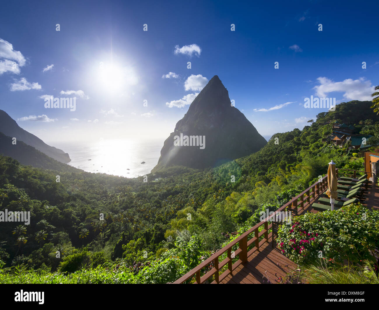 Caribbean, St. Lucia, Volcanos Gros Piton and Petit Piton Stock Photo