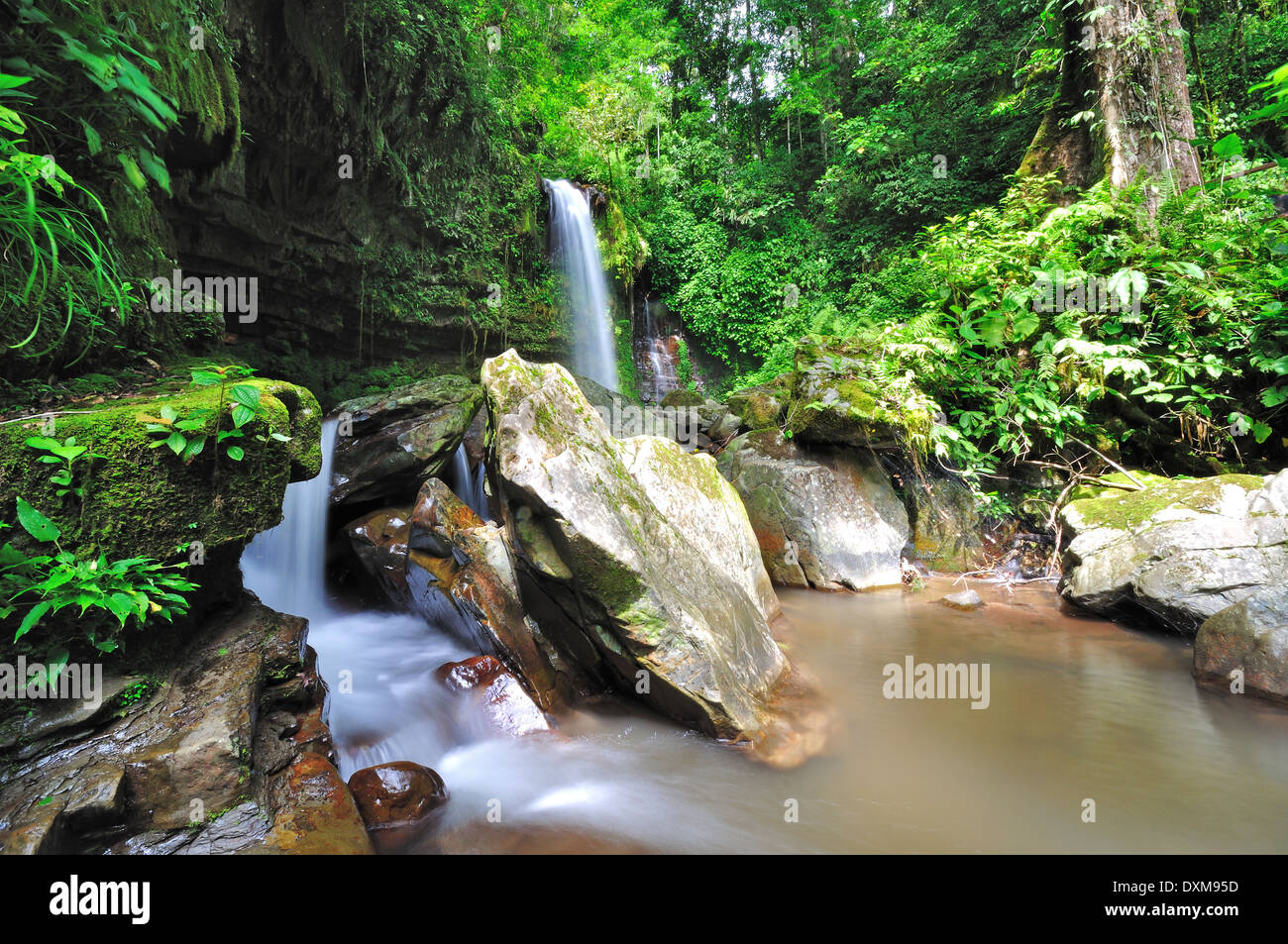 Waterfall in Borneo, Mahua Waterfall in Tambunan Kinabalu National Park. Stock Photo