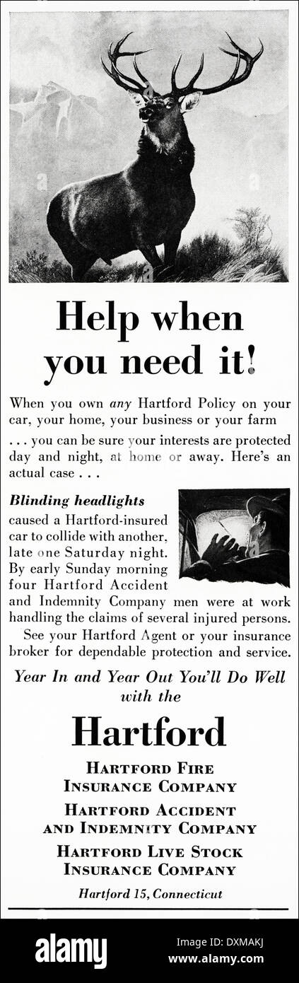 1950s advertisement for the Hartford Insurance Company advert in