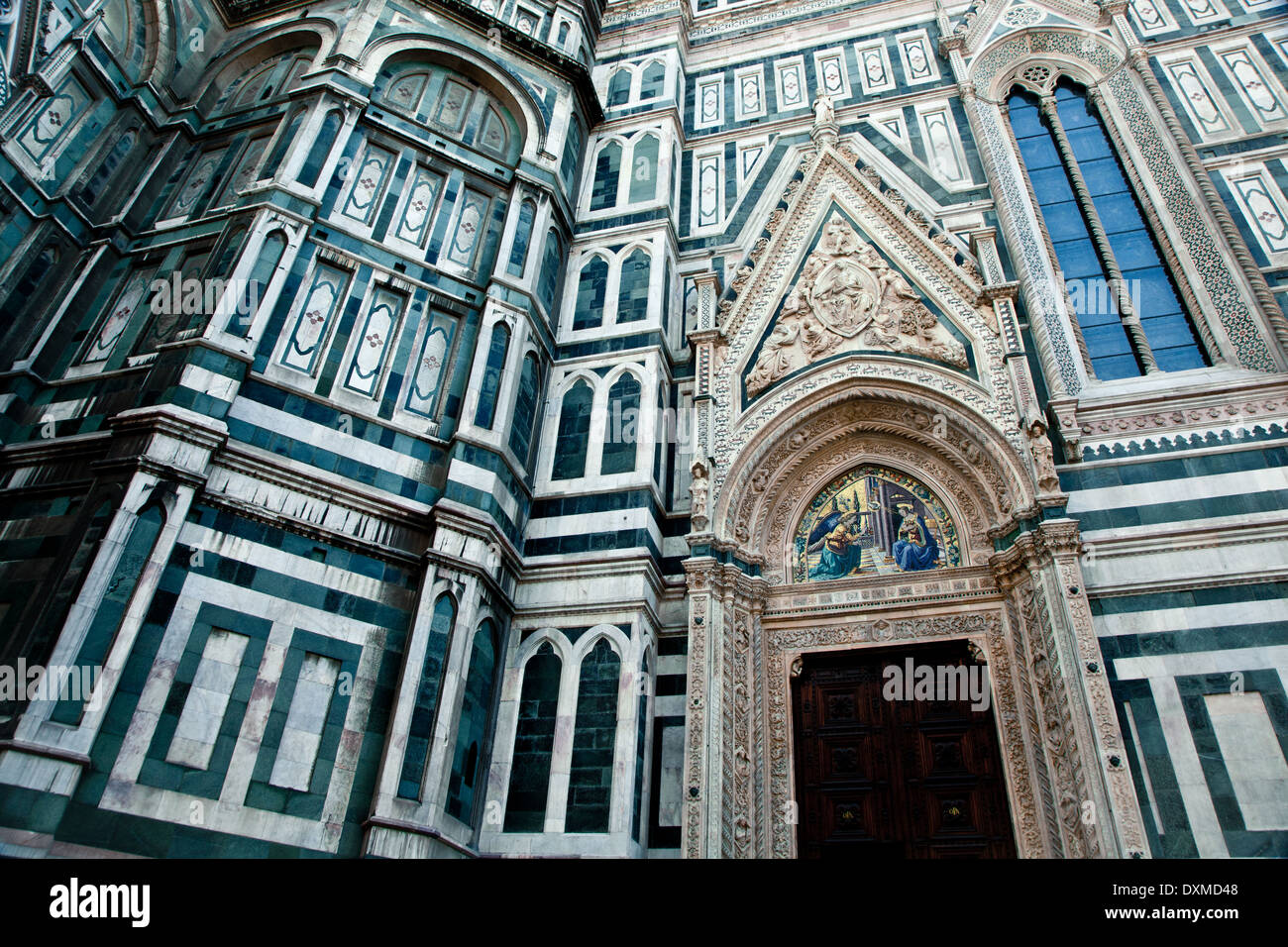 Door of the Mandorla and Marble facade of the Basilica di Santa Maria del Fiore, Piazza del Duomo, Florence, Firenze, Italy Stock Photo