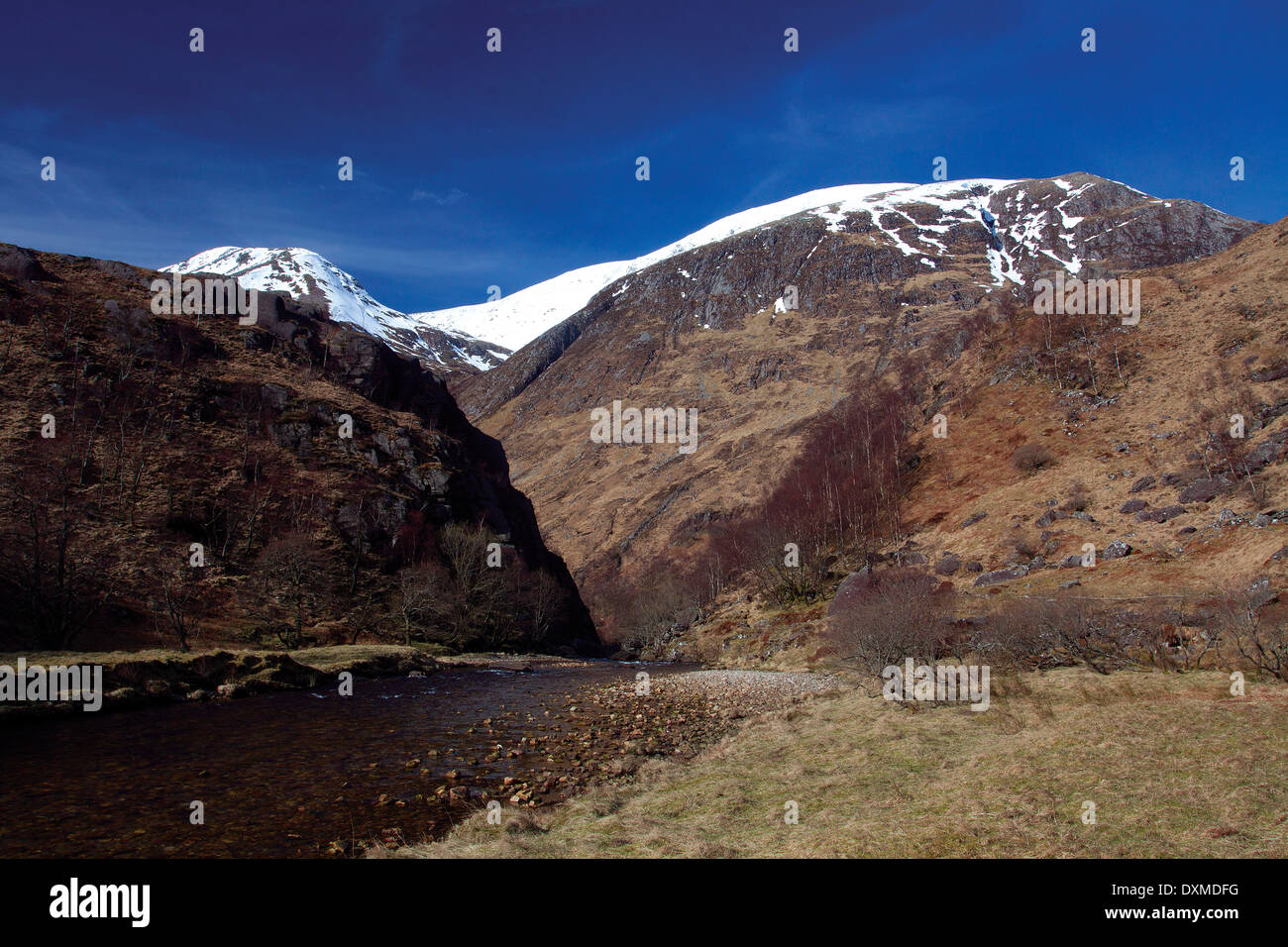 Ben Nevis and the River Nevis from Steall Meadows, Glen Nevis, Lochaber Stock Photo