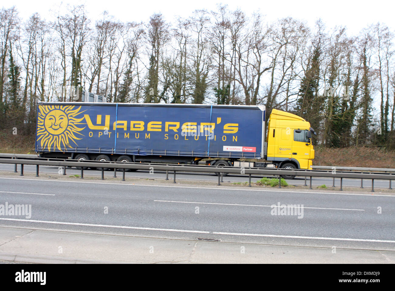 A Waberer's truck traveling along the A12 road in Essex, England Stock Photo