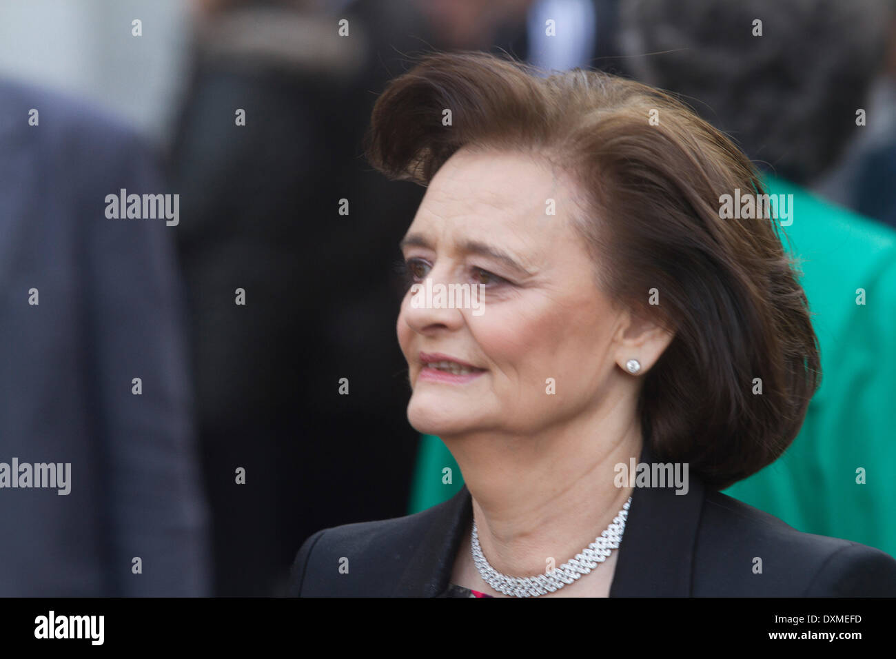 Westminster London, UK. 27th March 2014. Cherie Blair QC wife of former British Prime Minister Tony Blair as one of many guests and dignitaries attending the funeral service of former Labour MP Tony Benn at St Margaret's Church in Westminster Credit:  amer ghazzal/Alamy Live News Stock Photo