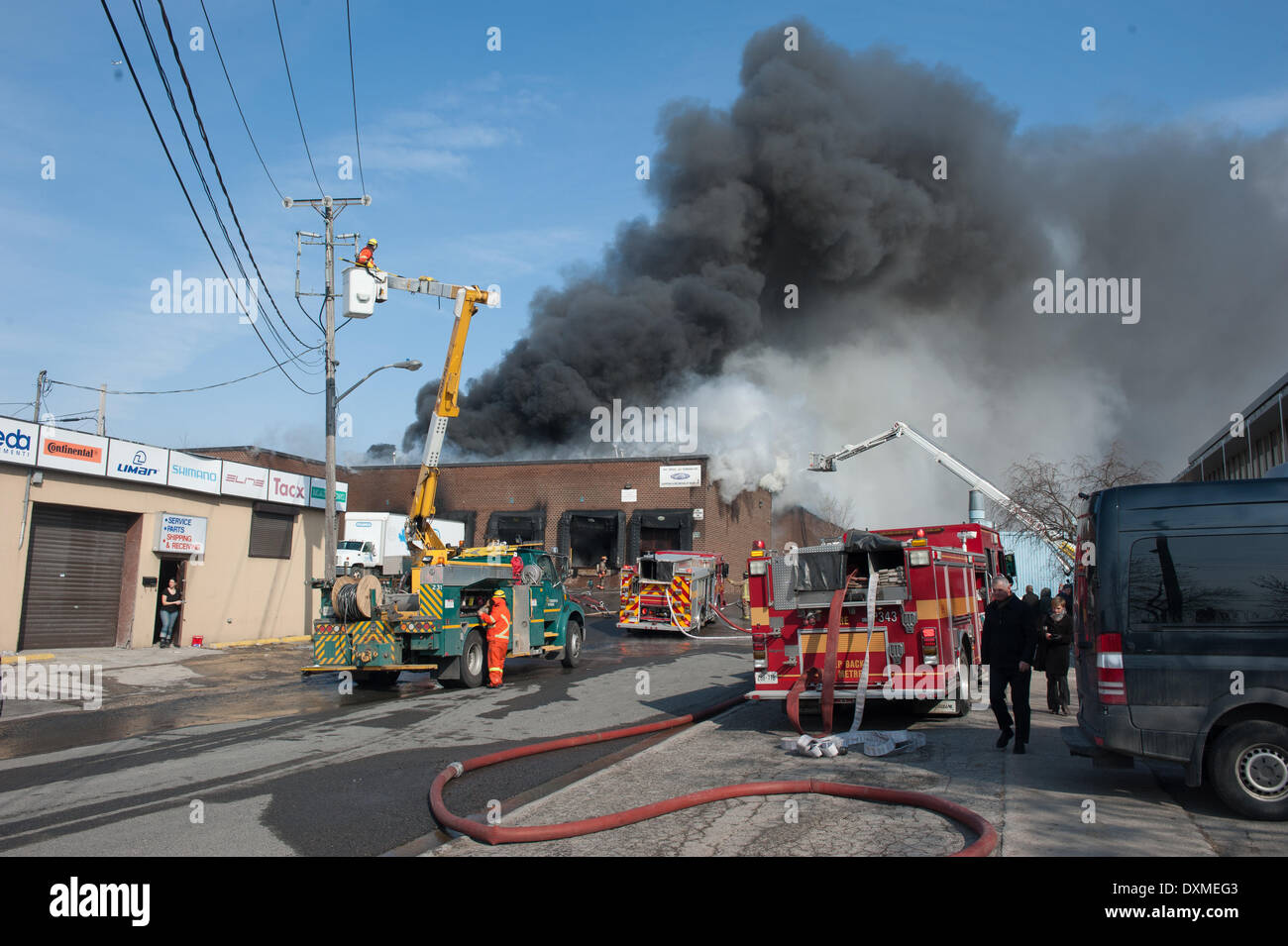 Toronto, CAN, 27 Mar 2014 A 4Alarm fire on Fairbank Avenue, at