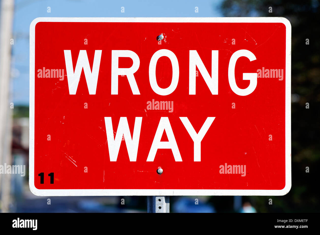 Wrong way traffic sign. Stock Photo