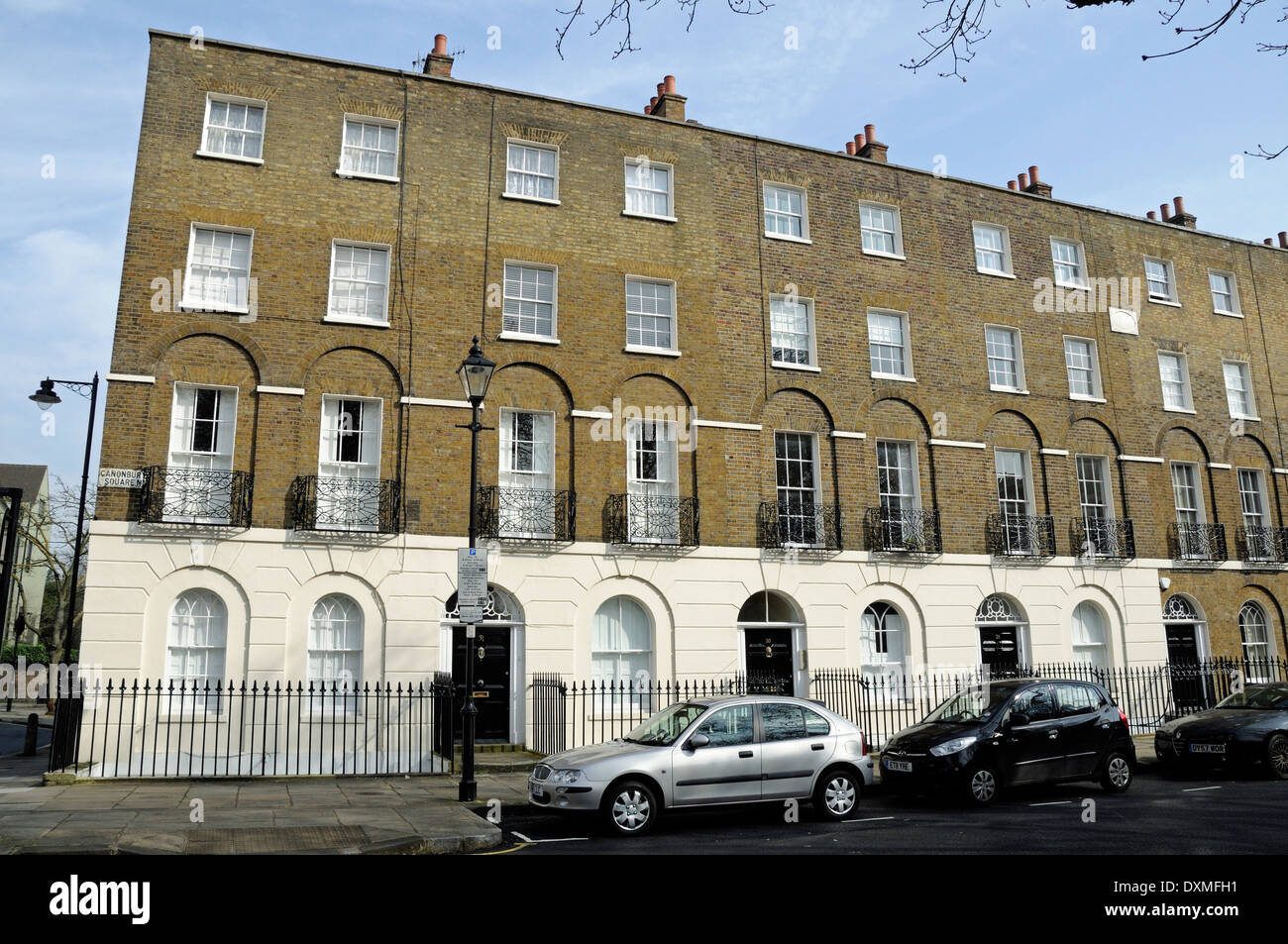 Georgian terraced houses, showing end of terrace, Canonbury Square, London Borough of Islington, England Britain UK Stock Photo