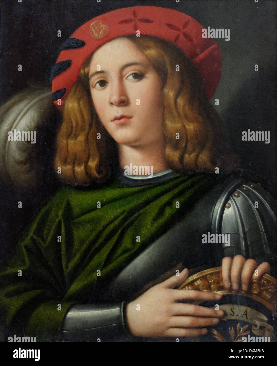 Domenico di Bernardino Capriolo - Portrait of a young man in armor- 1520 - XVI th Century - Italian School - Gemäldegalerie - Be Stock Photo