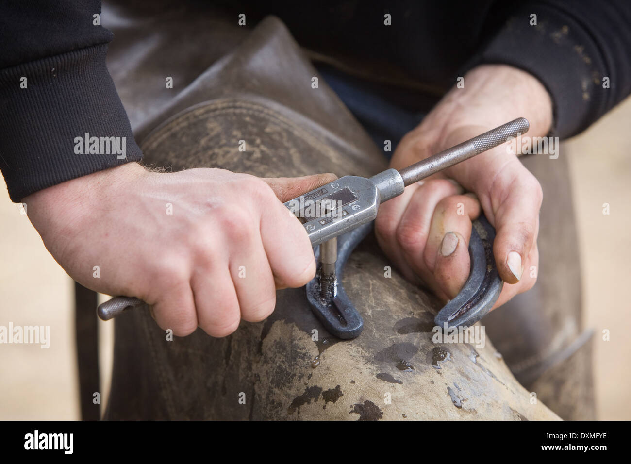 A professional farrier working at a stable in North Lincolnshire