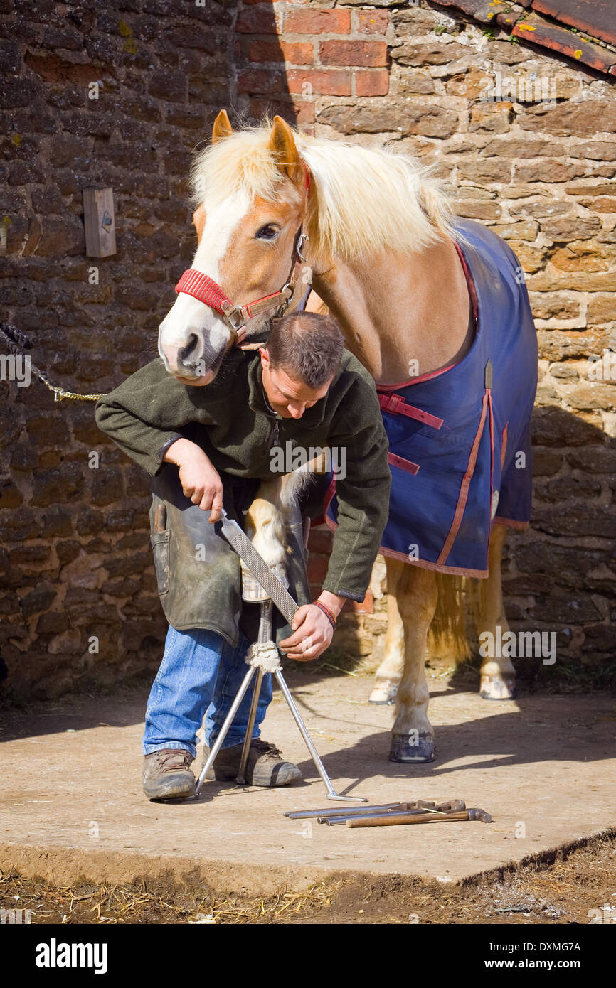 A professional farrier working at a stable in North Lincolnshire