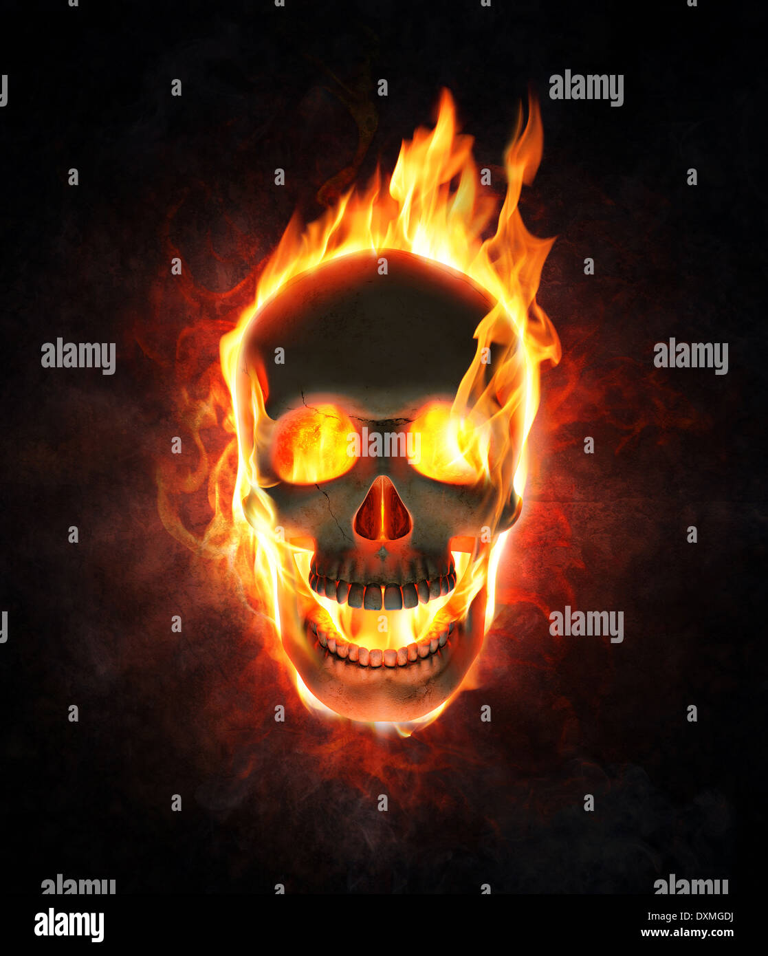 Evil skull burning in flames - 3d render Stock Photo