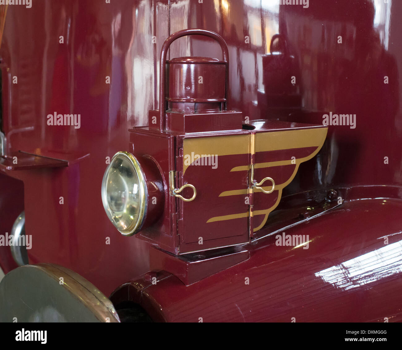 Art deco style streamlined 1930s steam locomotive oil lamp Stock Photo