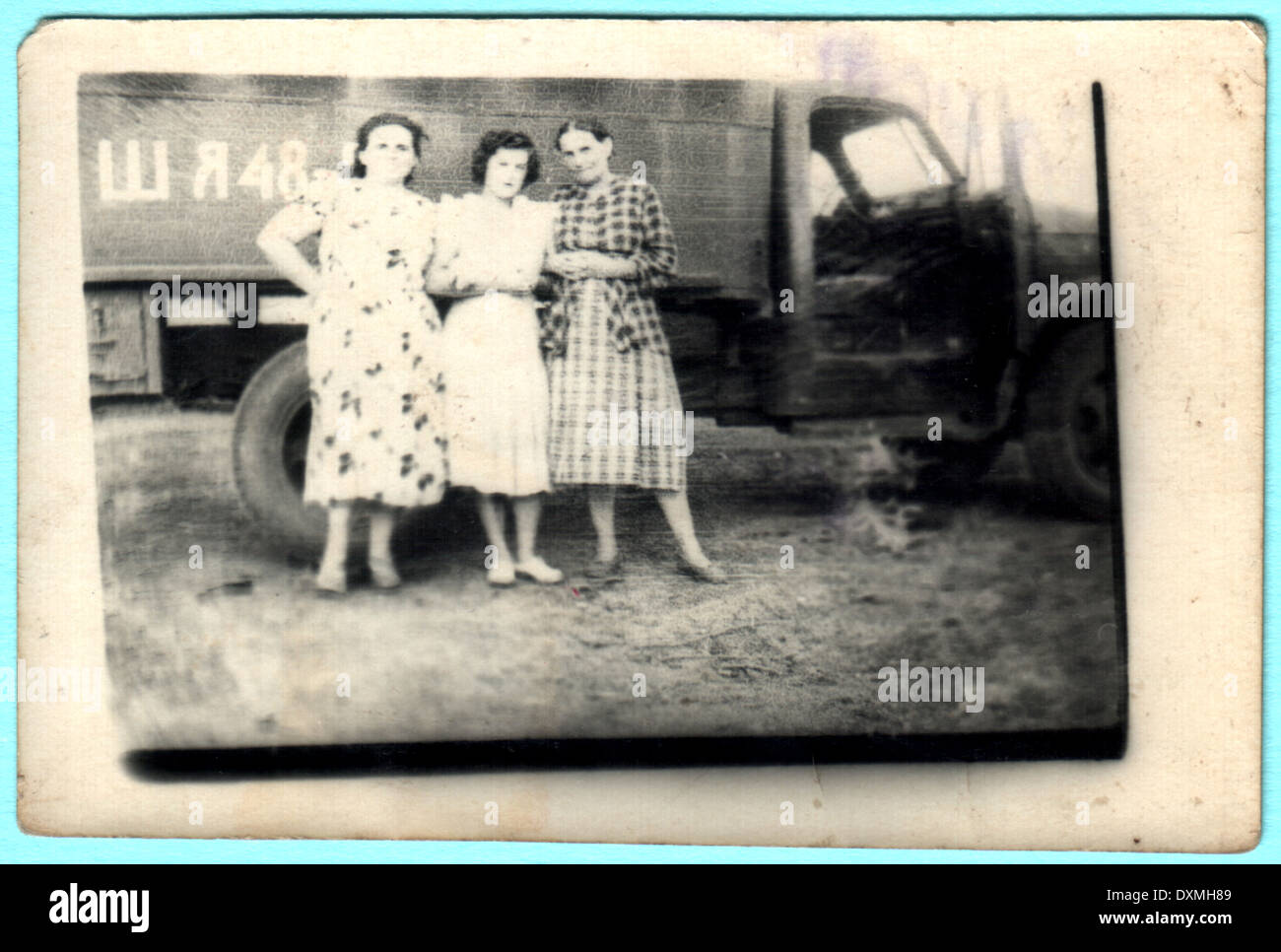 USSR - CIRCA 1950s: Three women on the background of the truck Stock Photo