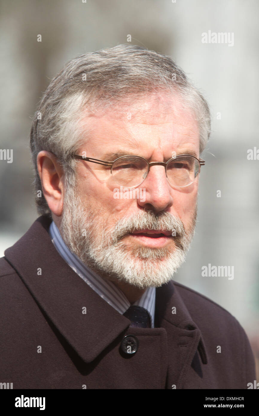 Westminster London, UK. 27th March 2014.  Irish Republican politician and President of Sinn Fein Gerry Adams as one of many guests and dignitaries attending the funeral service of former Labour MP Tony Benn at St Margaret's Church in Westminster Stock Photo