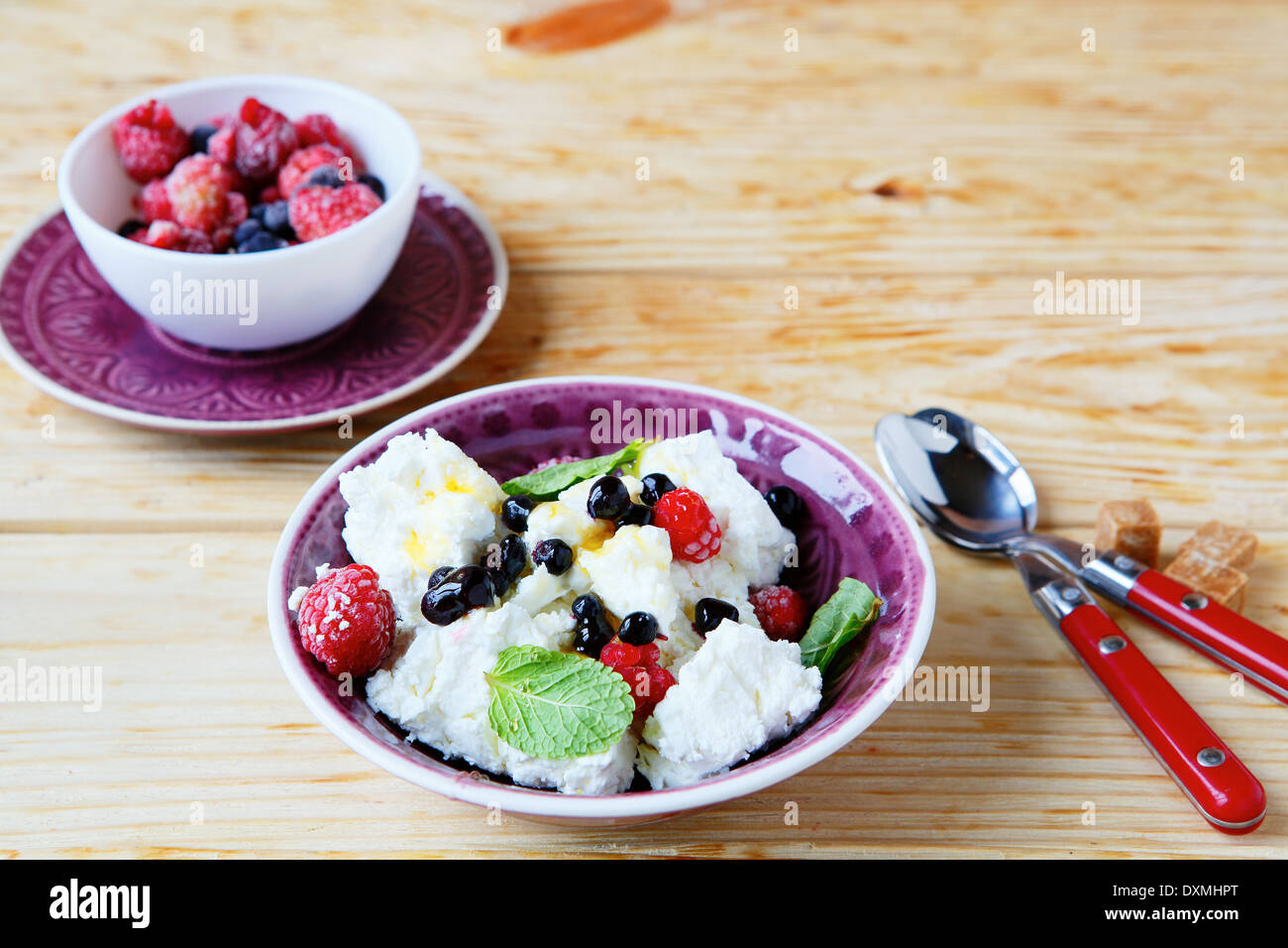breakfast cottage cheese and berries, food closeup Stock Photo Alamy