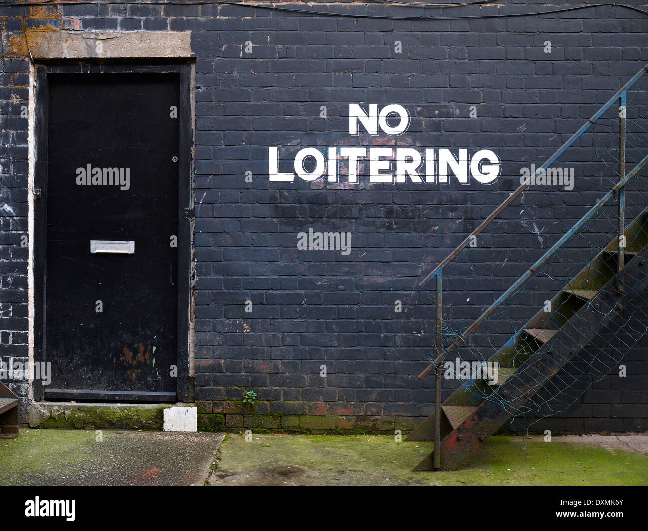 No Loitering warning on wall in Manchester UK Stock Photo