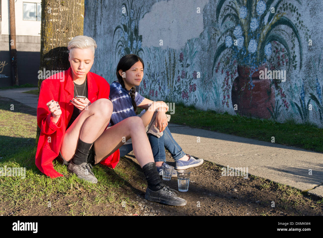 Young women taking a break from work, Vancouver, British Columbia, Canada Stock Photo