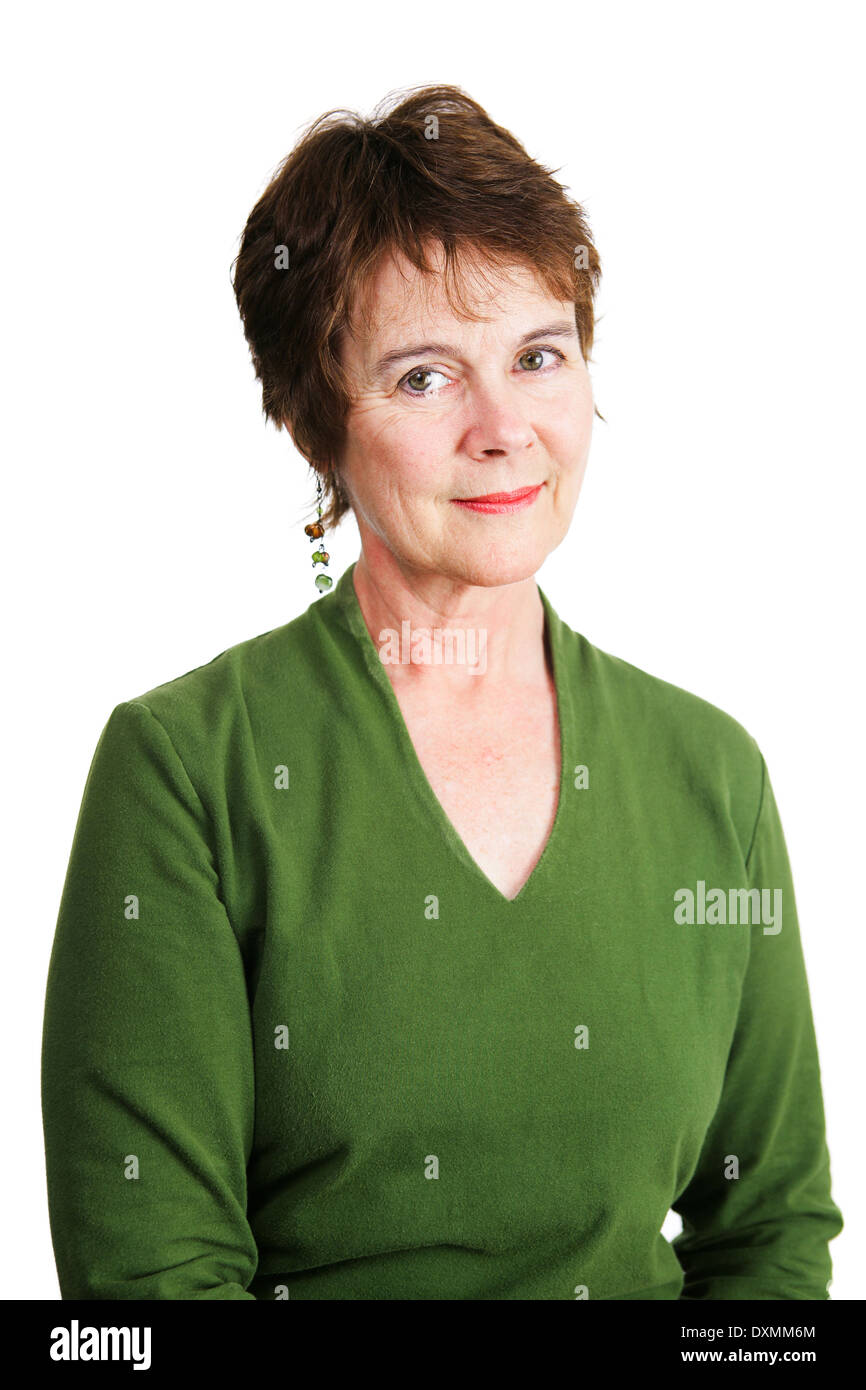 Portrait of a beautiful Irish-American woman in middle age. Isolated on white.  Stock Photo