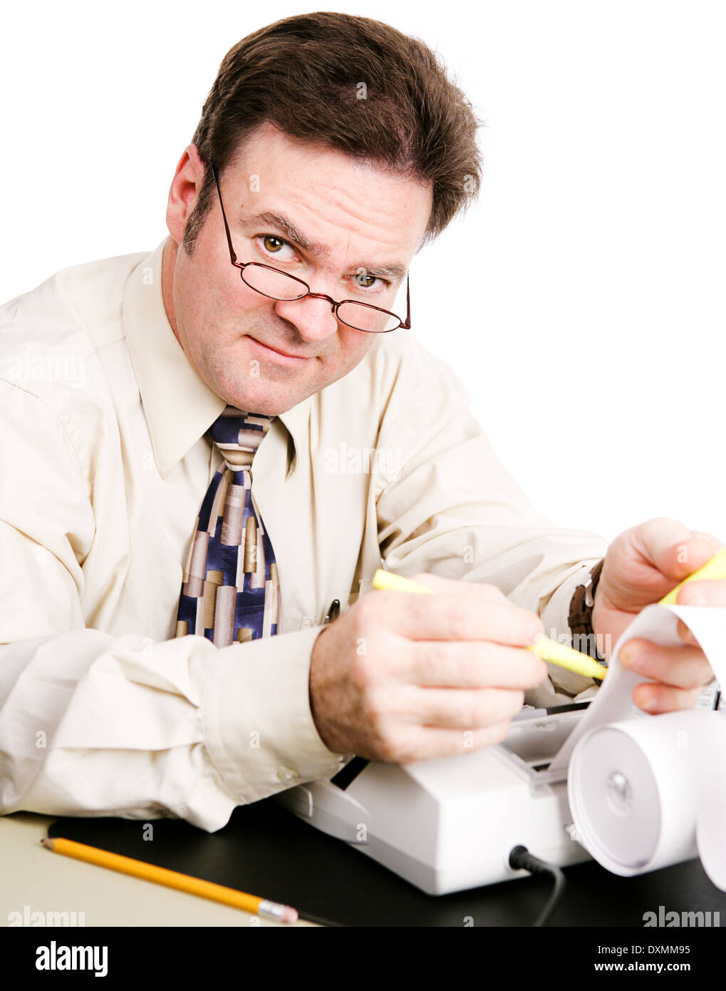 Friendly, competent accountant doing your taxes.  Stock Photo