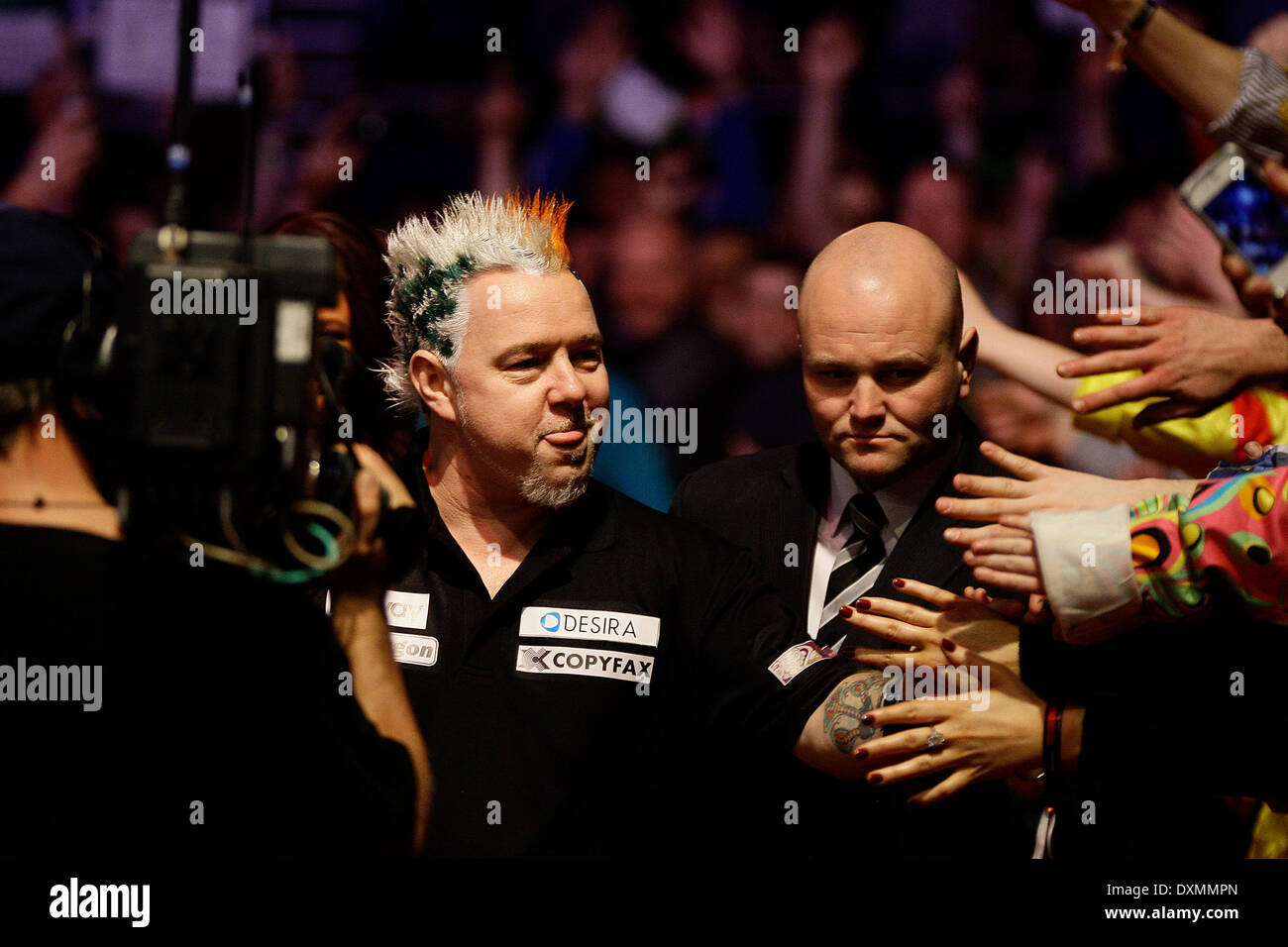 Dublin, Ireland. 27th Mar, 2014. Peter Wright action Michael Van Gerwen