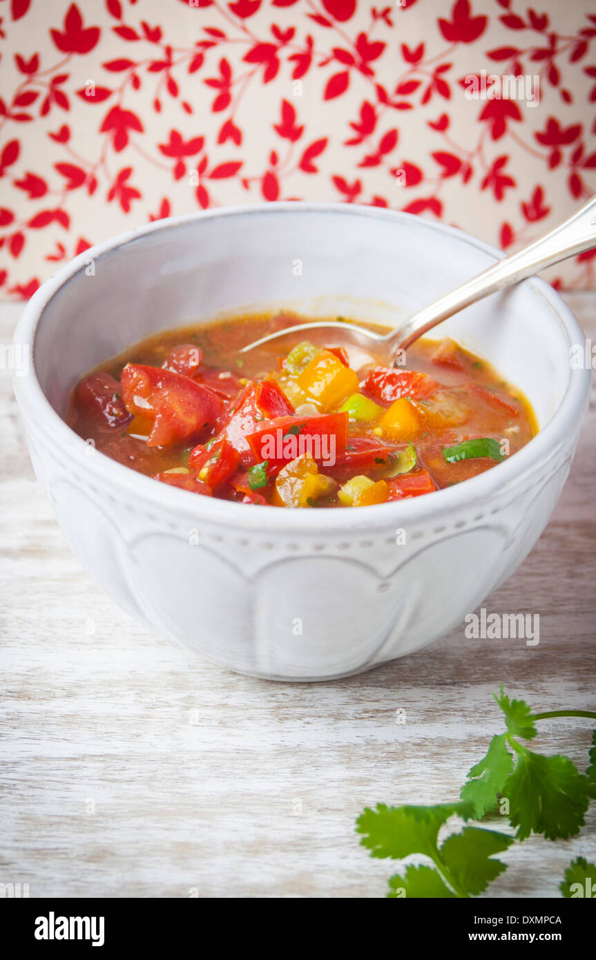 A Bowl of Mexican Tomato Salsa with Fresh Cilantro Stock Photo