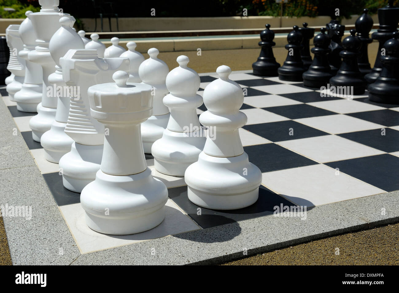 Giant chess set in a hotel adult play area Madeira Portugal Stock Photo -  Alamy