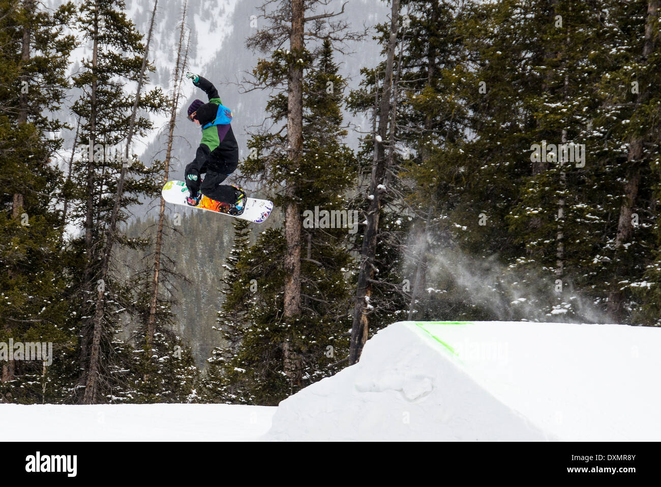 Snowboarder Big Terrain Park Copper Mountain Colorado USA Stock Photo